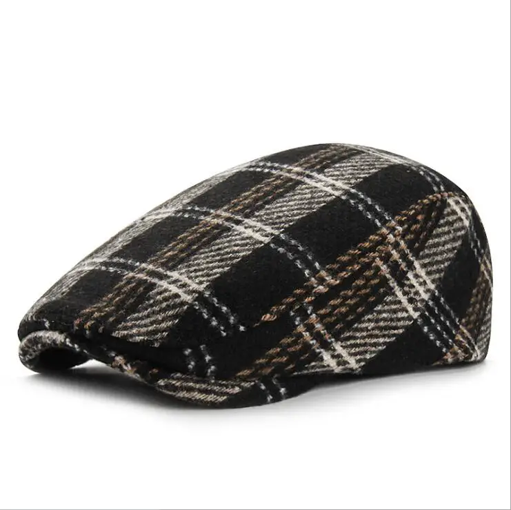 

Autumn and winter woolen cap men's forward caps British retro beret female literary youth plaid hat