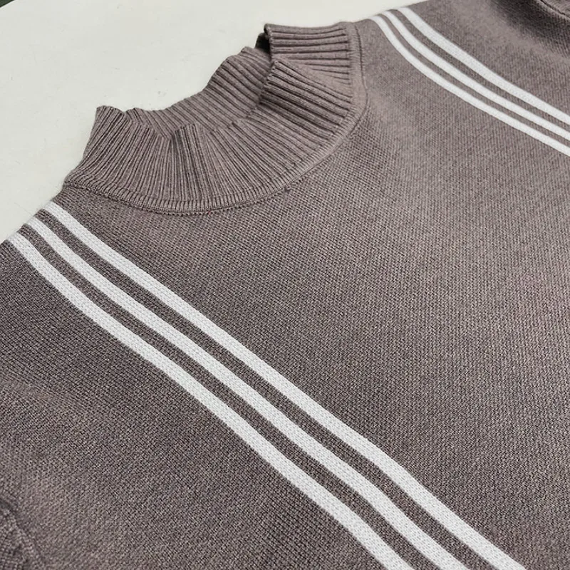 

2020 Winter Mens Sweaters Slim Fit Turtleneck Knitted Pullovers Striped Casual Men's Long Sleeve Warm Knitwear Tops Black Grey