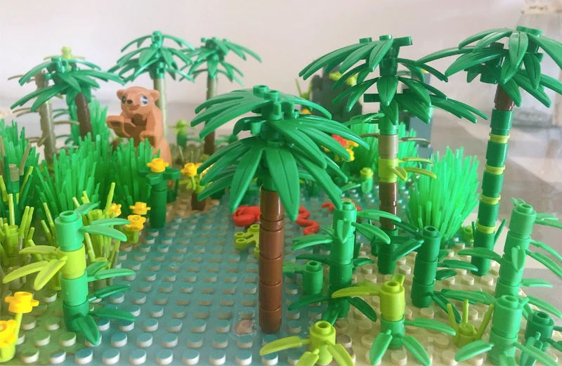 Rainforest Baseplate Parts Animal Green Grass Jungle Bush Flower Tree Plants Building Blocks DIY MOC Assemble Children Toy Gifts