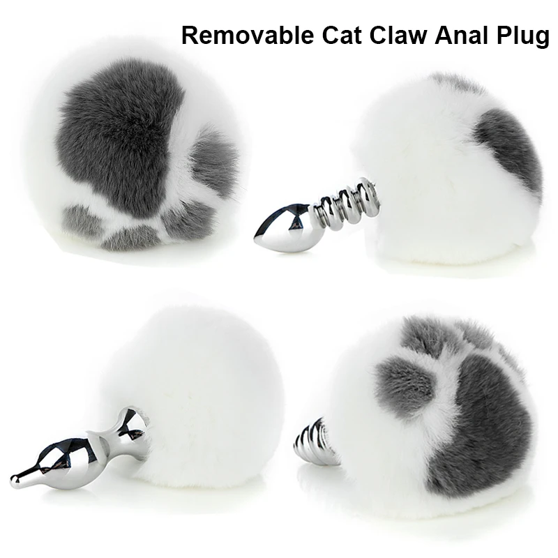 

New Real Rabbit Fur Tail Cat Claw Removable Metal Butt Anal Plug BDSM Sex Product Bunny Tail Sex Toys For Women Gay Adult Games