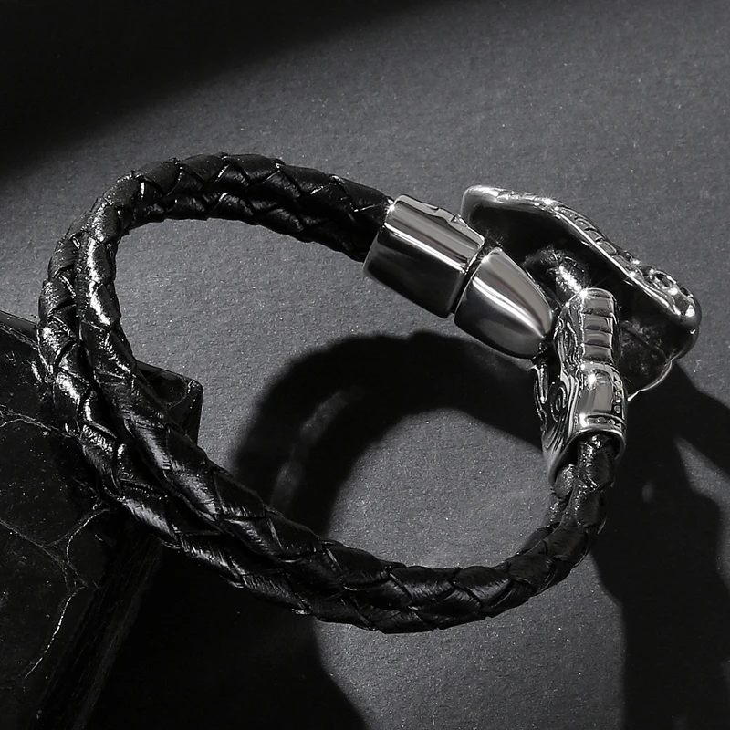 Модные мужские ювелирные изделия черный двухслойный кожаный браслет из