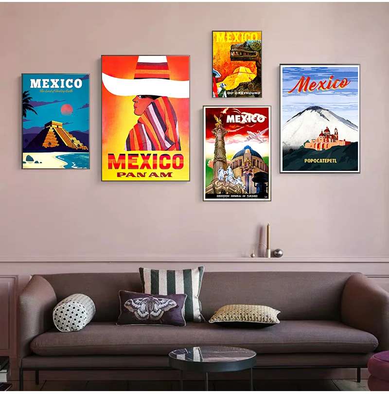 

Mexico Mayan Pyramid Art Travel Poster Canvas Paintings Vintage Wall Kraft Posters Coated Wall Stickers Home Decorative Gift