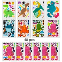 48 pcslot kawaii animal stickers cartoon dinosaur clownfish octopus paper seal for iy make a face stickers tools stationery