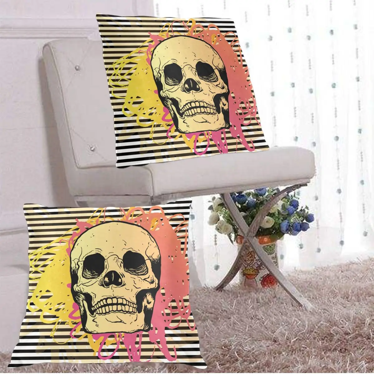 

Decorative Pillowcase Skull Throw Pillow Case Square Polyester Pillow Cover for Home Office