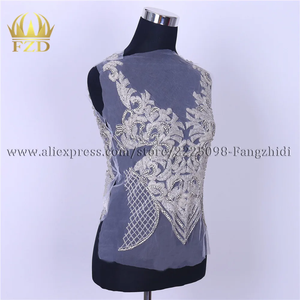 FZD 1 Set Sew on Silver rhinestone Bodice applique fashion Party Gown bodices Patches Rhinestones beads for Wedding Dresses | Дом и сад