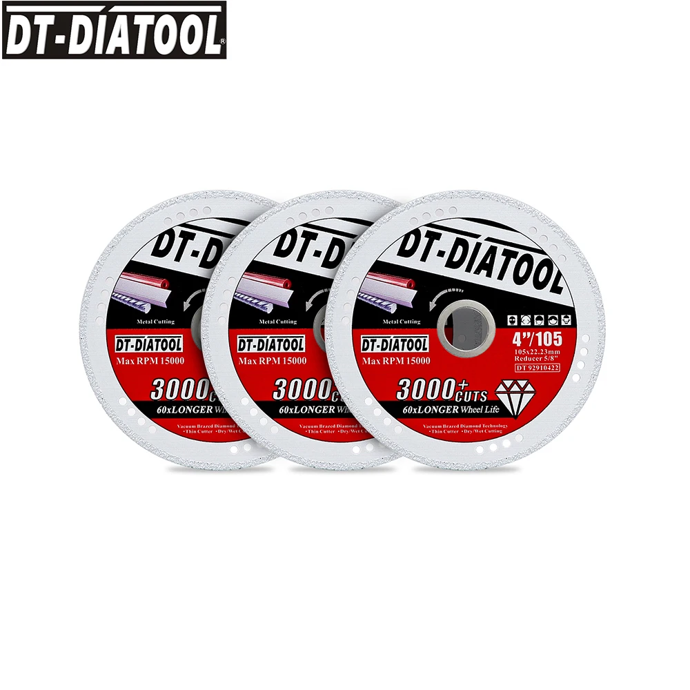 

DT-DIATOOL 3pcs/pk Dia 4"/105mm Diamond Saw Blade Metal Cutting Disc Diamond Cut-off Wheel for Angle Steel Tube Iron Rebar