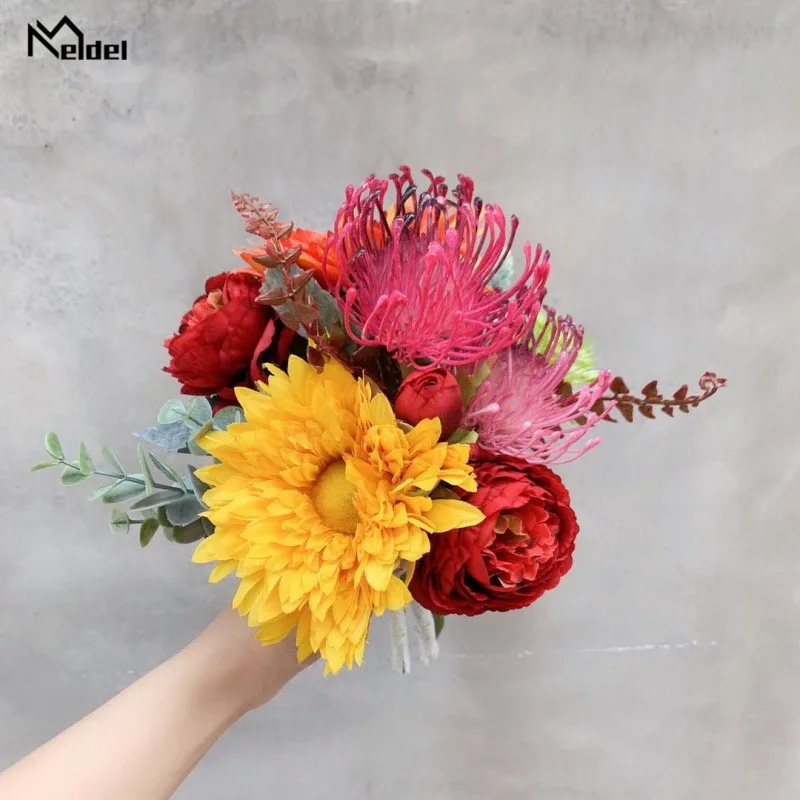 Свадебные букеты Meldel из искусственного шелка с оранжевыми и желтыми