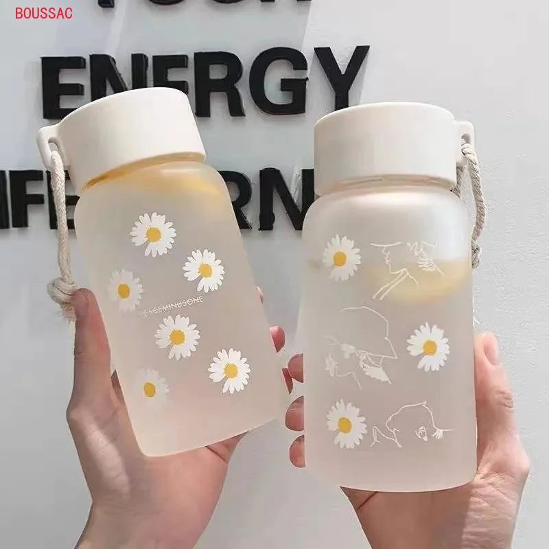 

400ml Korean Plastic Cartoon Frosted Water Bottle Net Red Casual Water Cup Fashionable Simple Cute Plastic Cup