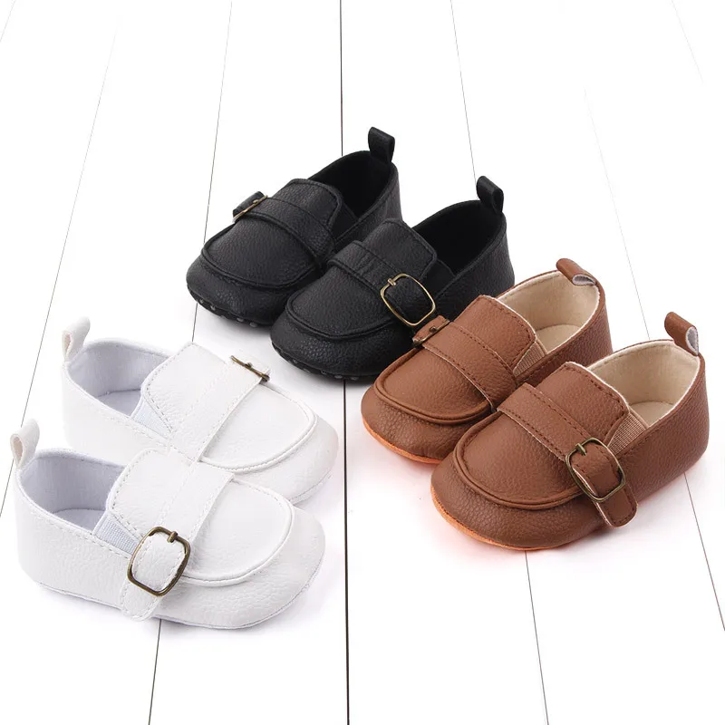 

New Spring High Quality Fashion Brand Style Newborn Baby Shoes Boys Solid PU Soft Sole Infant Toddler Shoes 0-18M First Walkers
