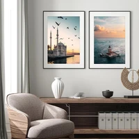 istanbul turkey maidens tower poster ortakoy mosque sunrise landscape canvas painting and prints wall art picture bedroom decor