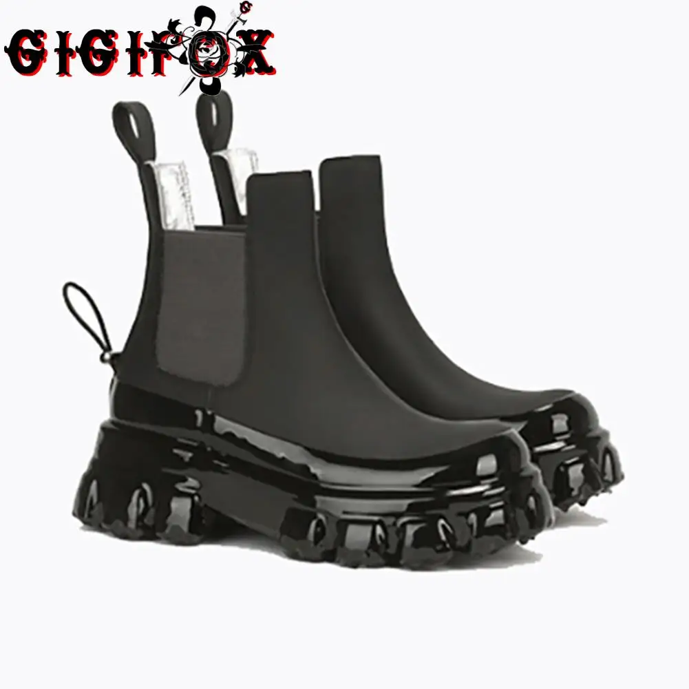 

Женские ботинки без шнуровки GIGIFOX, черные массивные ботинки на платформе, брендовая обувь, ботинки челси