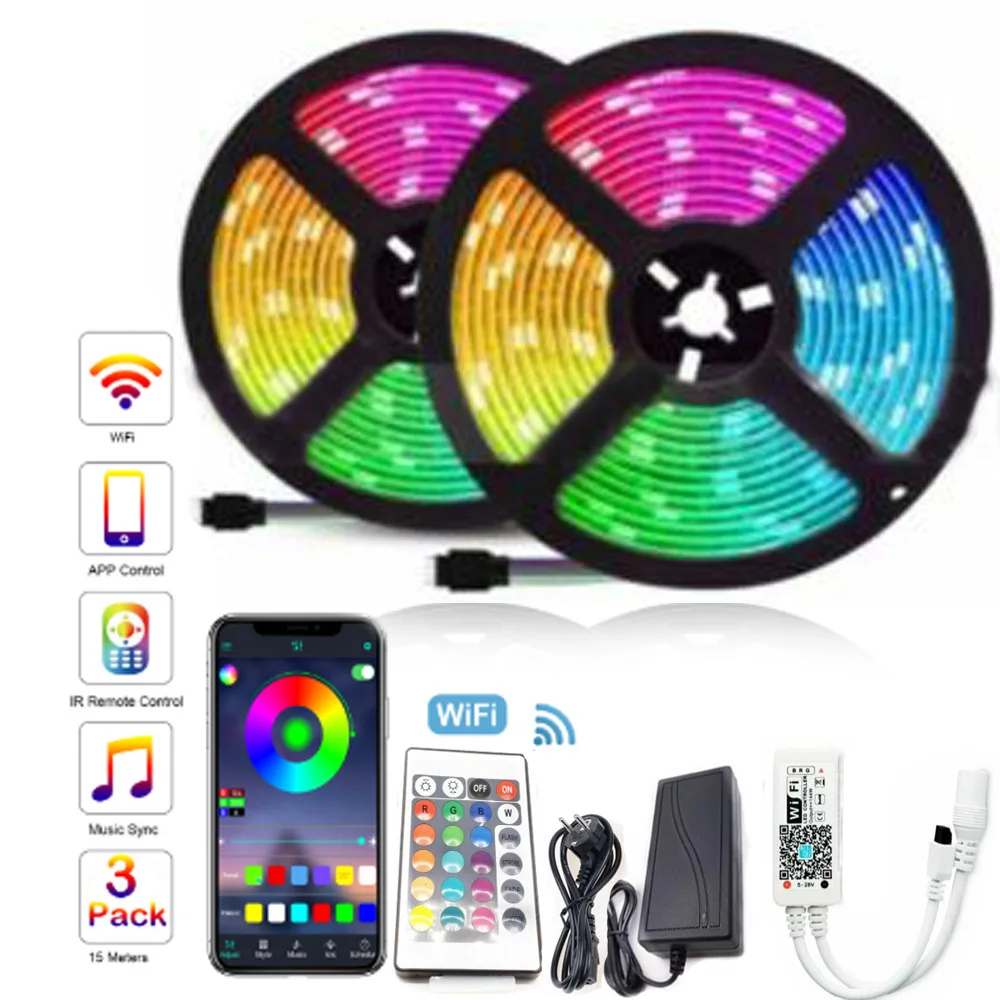 5/10/20 м Светодиодные ленты светильник 5050 SMD RGB 30 светодиодов/M Водонепроницаемый WI-FI