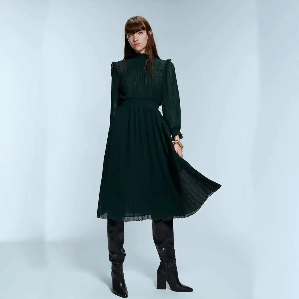 Ladyfirsy ZA плиссированные платья из органзы для женщин новые сексуальные офисные