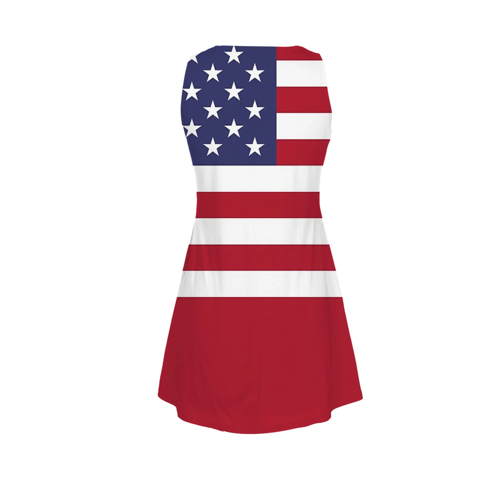 

Women Tank Dress 2021 Summer Sleeveless O-neck Flag Print With Pockets Mid Dress Female Casual Loose Party Dresses