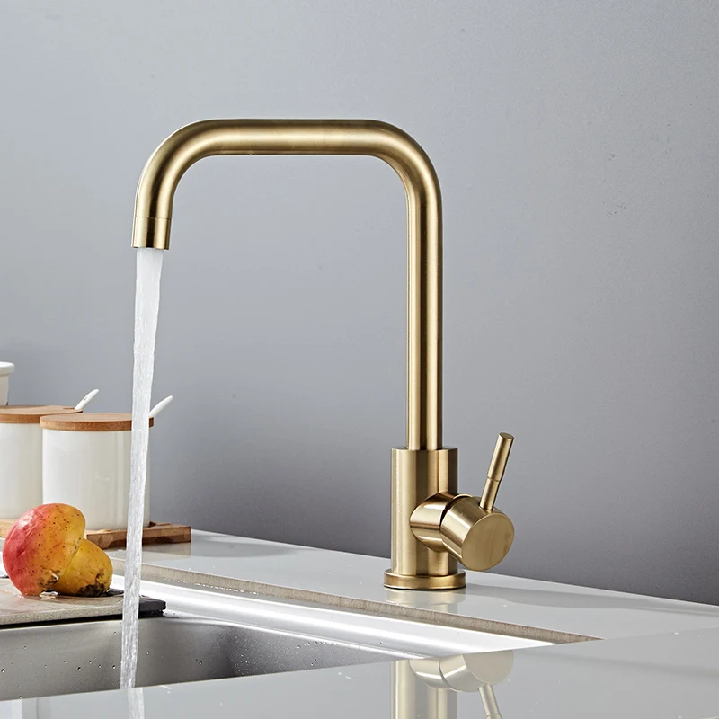 

Nordic Raskin Kitchen Stainless Steel Hot and Cold Water Sink Tap Household Washbasin Rotate Brushed Gold Kitchen Sink Mixer Tap
