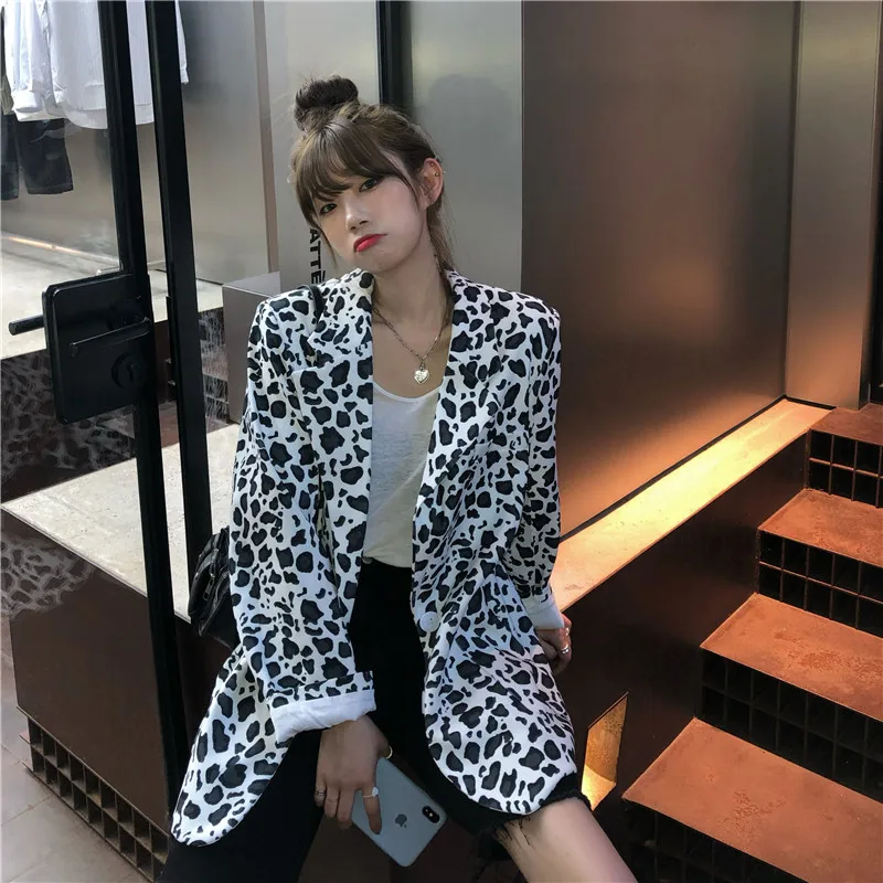 

Leopard Print Loose Light Women Blazer New Korean Styl Qualities Spring Autumn Female Suit Jacket Full Sleeve Outwear