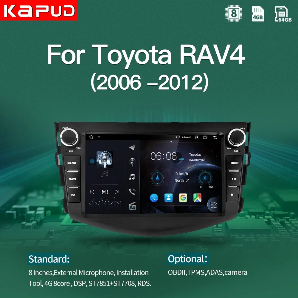

Kapud Android 10.0 Car Multimedia Player For Toyota RAV4 2006 2007-2011 2012 8" Radio Stereo Navigation BT GPS Wifi DSP Usb