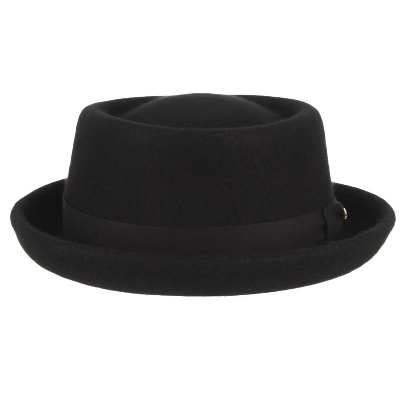 GEMVIE/для мужчин и женщин, шерсть, войлок, дробилка, Шляпа Fedora, винтажный изогнутый край, свиной пирог, шерстяная шапка, сезон осень-зима