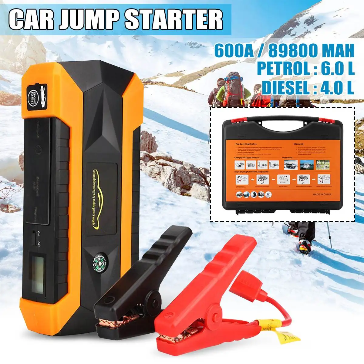 

4 USB LED Car Jump Starter 89800mAh 600A 12V/16/19V Portable Vehicle Emergency Starter Power Bank Car Booster Starting Device
