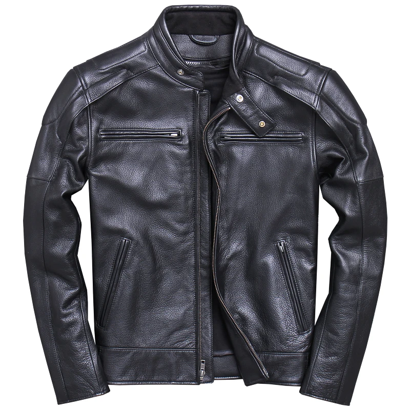 

Designer Men's Brand Thick Cow Genuine Leather Classic Bomber Jacket Vintage Warm Motorcycle Biker Black Coat