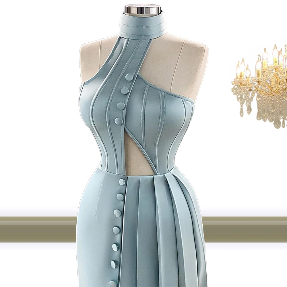 Bandage Buttons Keyhole Satin Prom Light Blue kleider abendkleider 2021  sukienki na studniówkę abito cerimonia donna