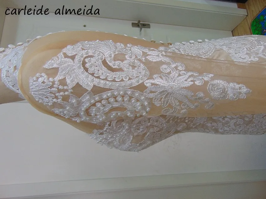 Vestido de noiva, свадебное платье с длинным рукавом, Русалка,, высокая горловина, Кружевная аппликация, Trouwjurk