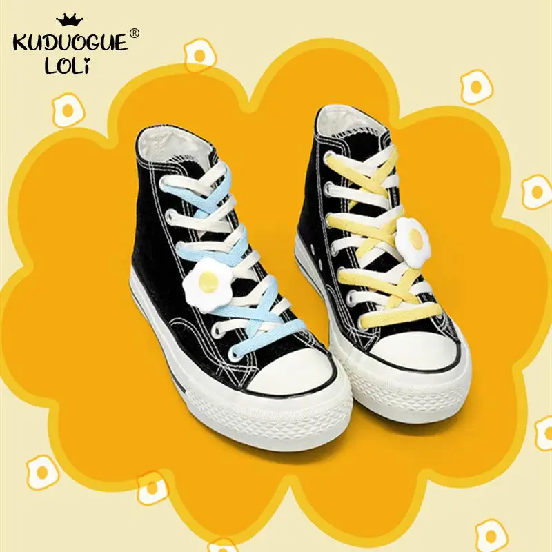 Высокая парусиновая обувь Harajuku Kawaii пара черных кроссовок с цветной дышащей