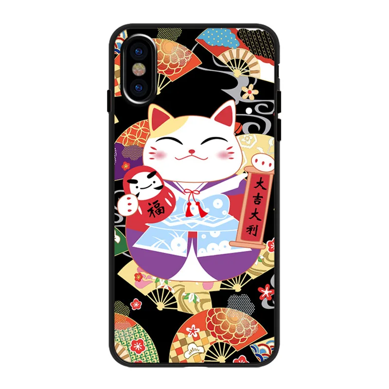 Милый чехол для телефона с изображением аниме good luck cat iPhone X XR XS Max силиконовый 7 8 6s