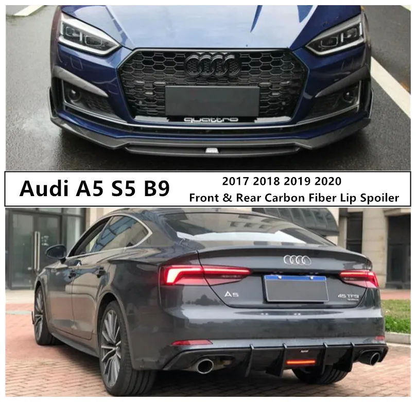 Передний и задний спойлер из углеродного волокна для Audi A5 S Line S5 B9 2017 2018 2019 2020