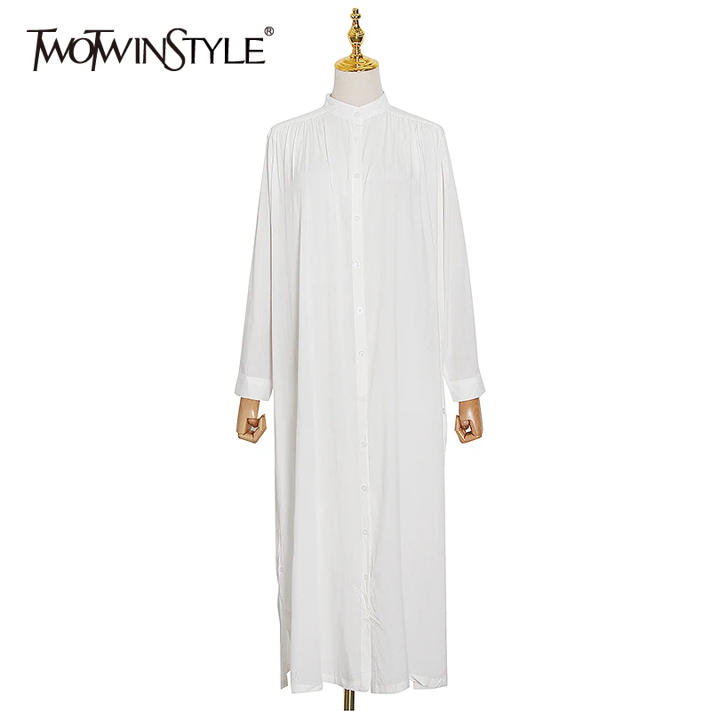 Женское Макси Платье с отложным воротником TWOTWINSTYLE Осеннее белое повседневное