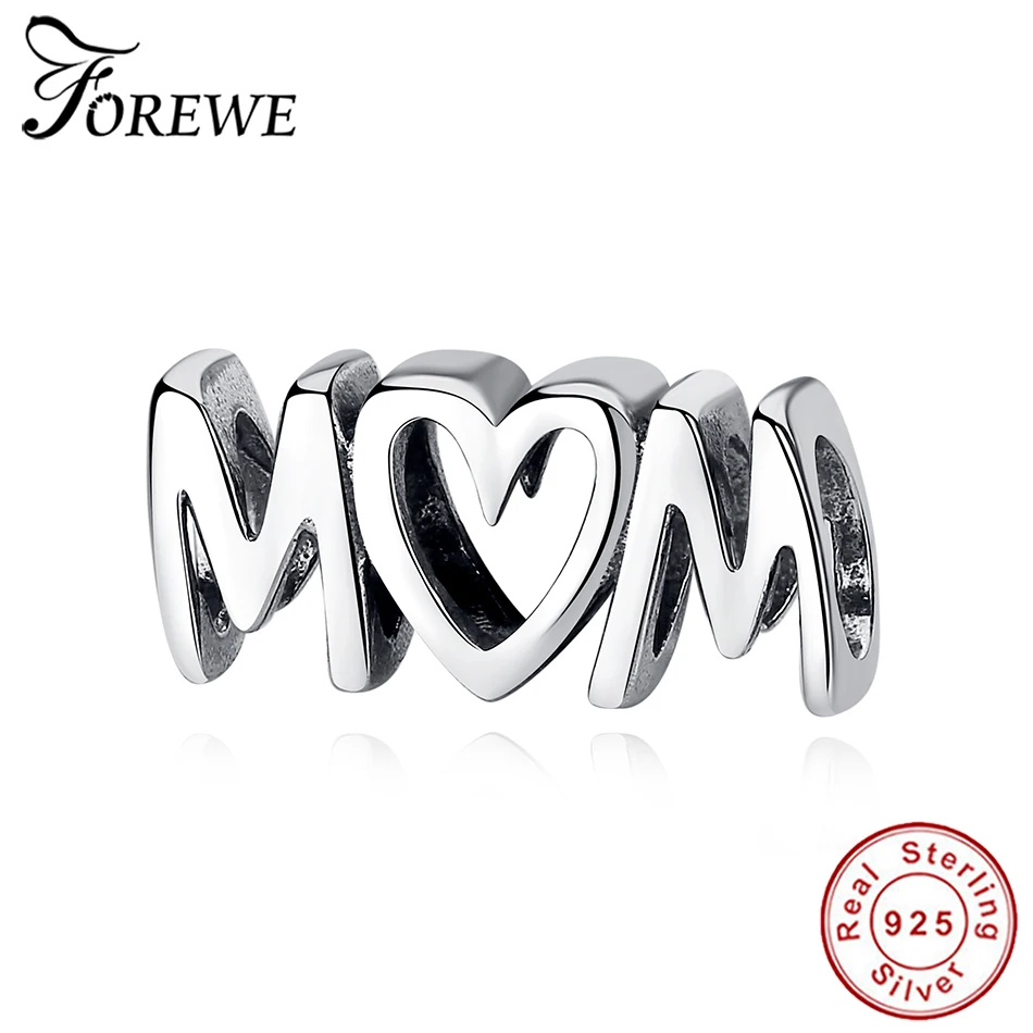 Настоящий 925 пробы Серебряный кулон с надписью Forever Love MOM оригинальный браслет