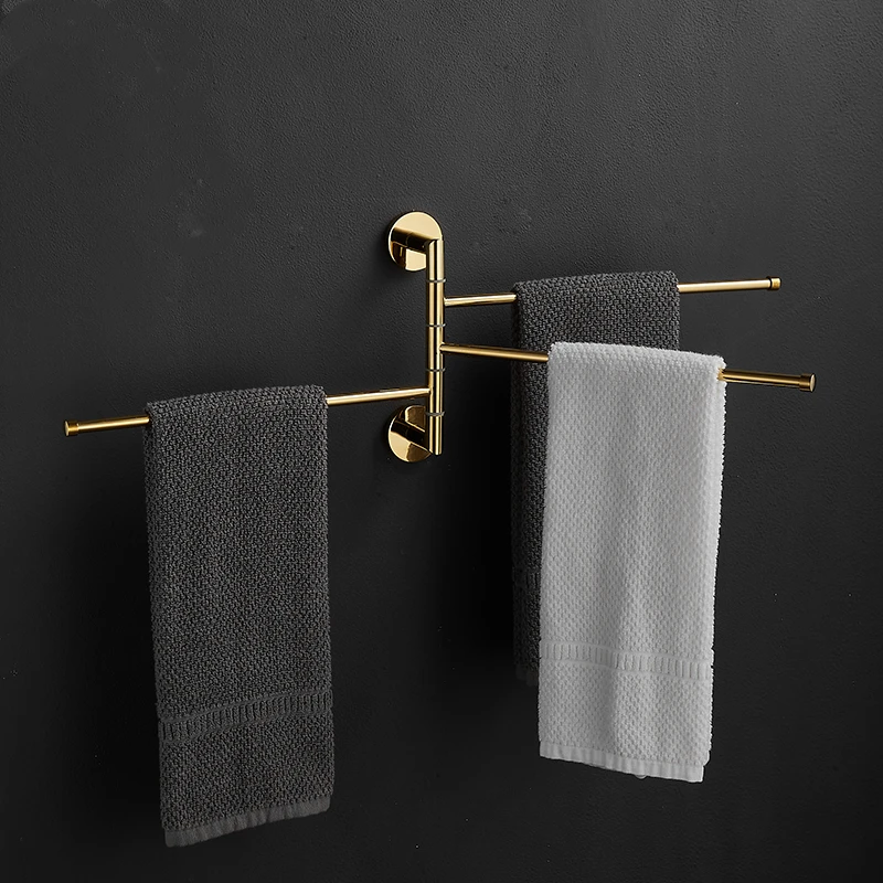 

Copper Towel Rack Rose Gold Swivel Towel Bar Bathroom Folding Shelf Multi-function Rotating Towel Holder Bathroom Accessories