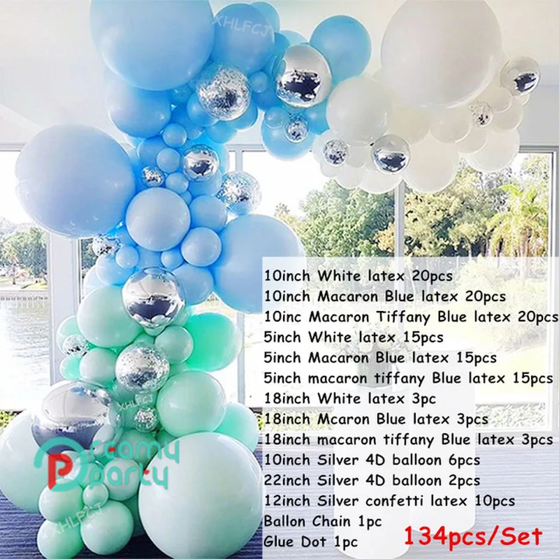 134 шт DIY Globals воздушные шары гирлянды арочный комплект 4D серебряные MacaronTiffany синие