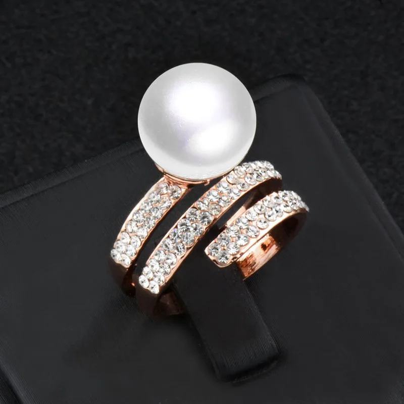 Женское кольцо с искусственным серым жемчугом LEEKER черное в стиле ретро 12 мм 558