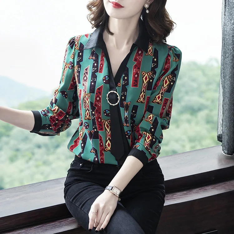 Женская шифоновая рубашка с цветочным принтом блузка длинным рукавом топы 2020 4XL