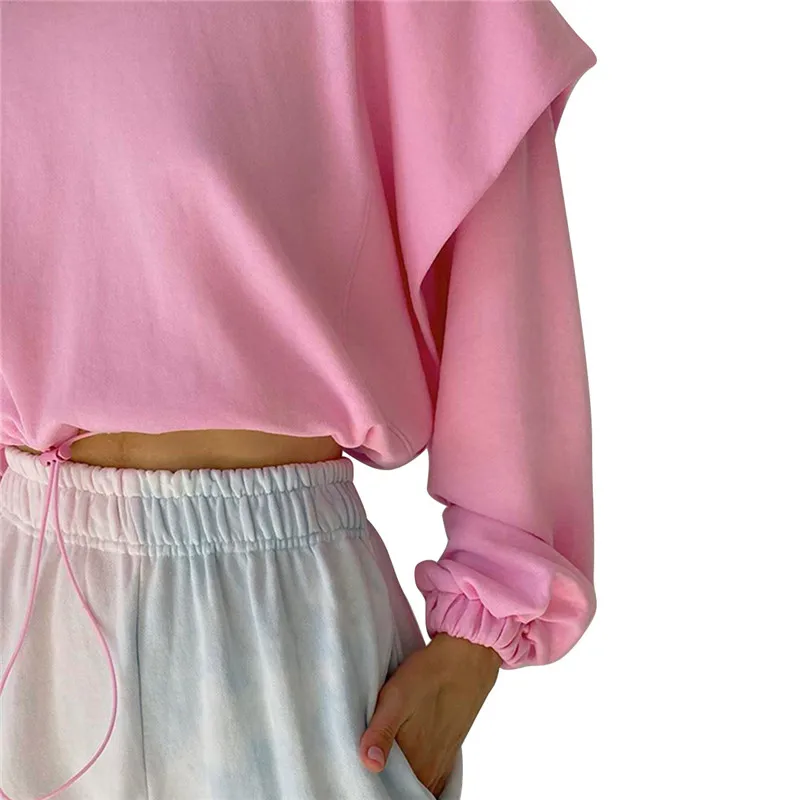 

Women's Cropped Hoddie Lace-up Cropped Top Solid Color Loose Party Casual Round Collar Long Sleeve Pollover Fall Clothes