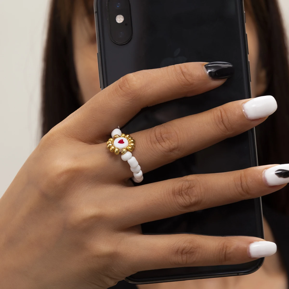 

PuRui Bohemia Colorful Rainbow Rings for Women Small Acrylic Beads Flower Finger Rings Cute Stackable Knuckle Ring Girls Jewelry