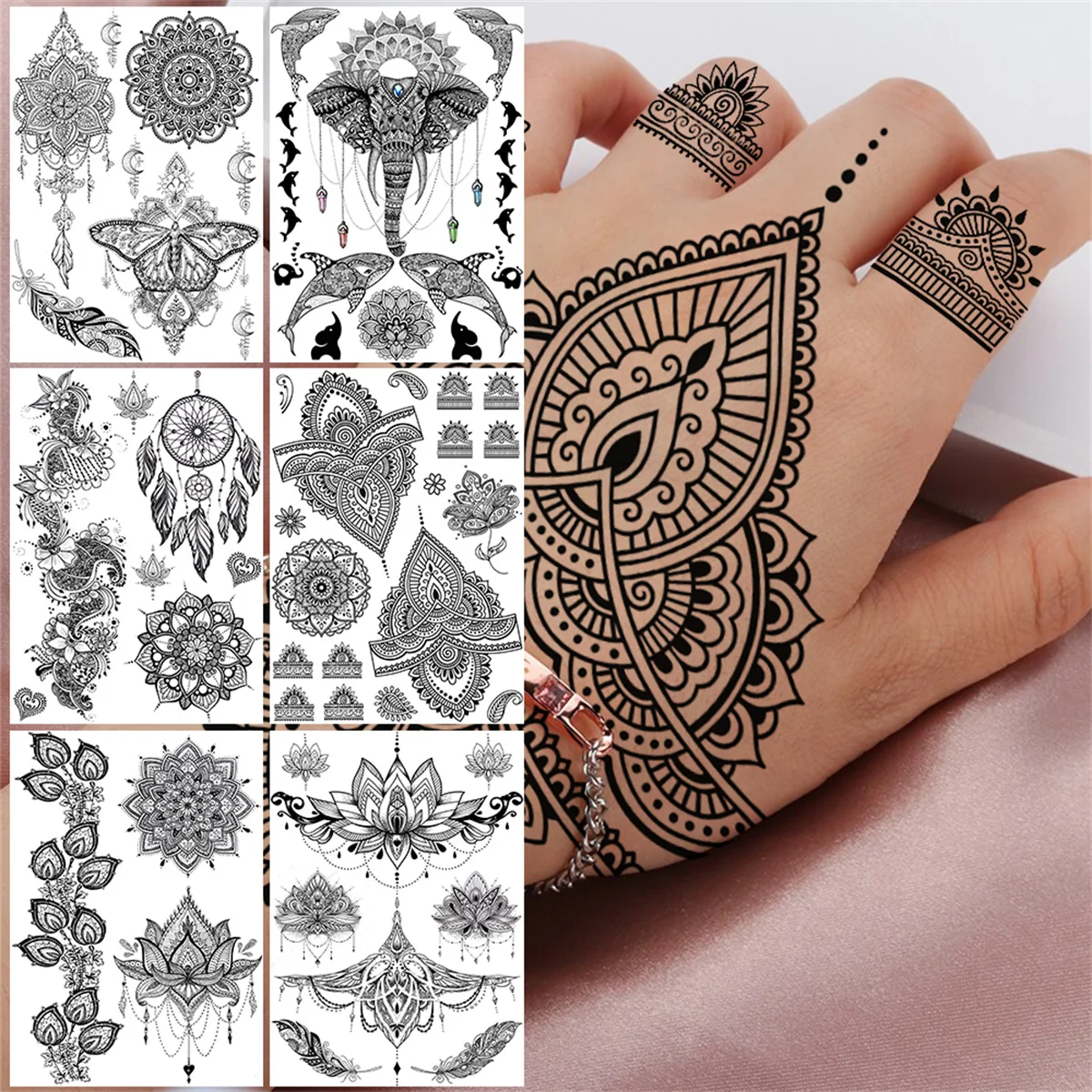 Татуировка Мандала хной для женщин и девушек временная татуировка в виде слона