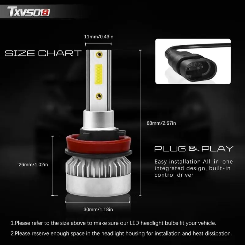 TXVSO8 G1 серии 2 предмета Автомобильный светодиодный фары H1/H7/9005/9006/9012 110 Вт 6000 К вождение автомобиля лампы 10000LM/каждая лампа IP68