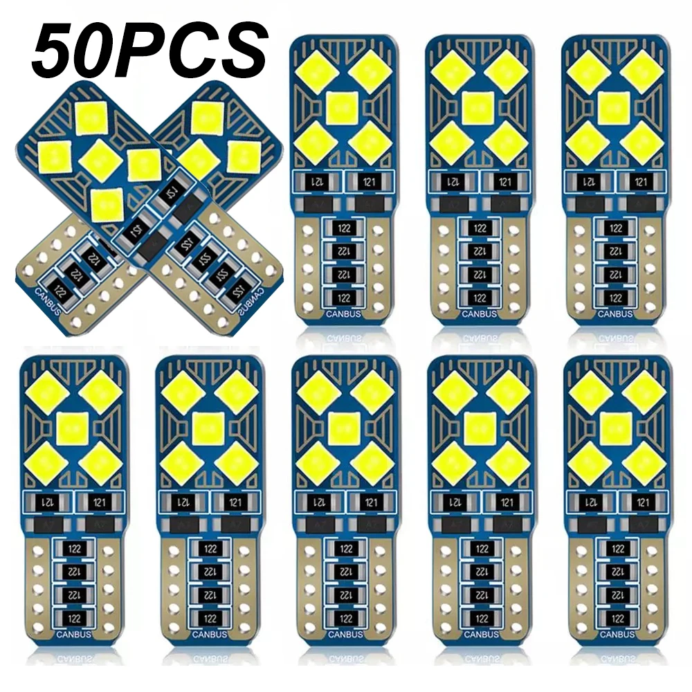 50PCS W5W T10 LED Bulbs Canbus 10SMD 12V 6000K White 194 168 Car Interior Map Dome Lights Parking Light Auto Signal Lamp 6000K