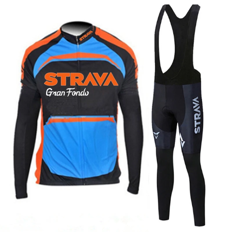 

Трикотажный комплект для езды на велосипеде STRAVA Team с длинными рукавами, шорты и нагрудник, одежда для езды на велосипеде, трикотажная одежда...