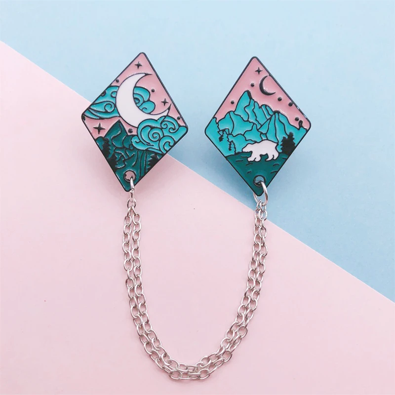Креативная Геометрическая эмалированная брошь в виде животного медведя Луны гор