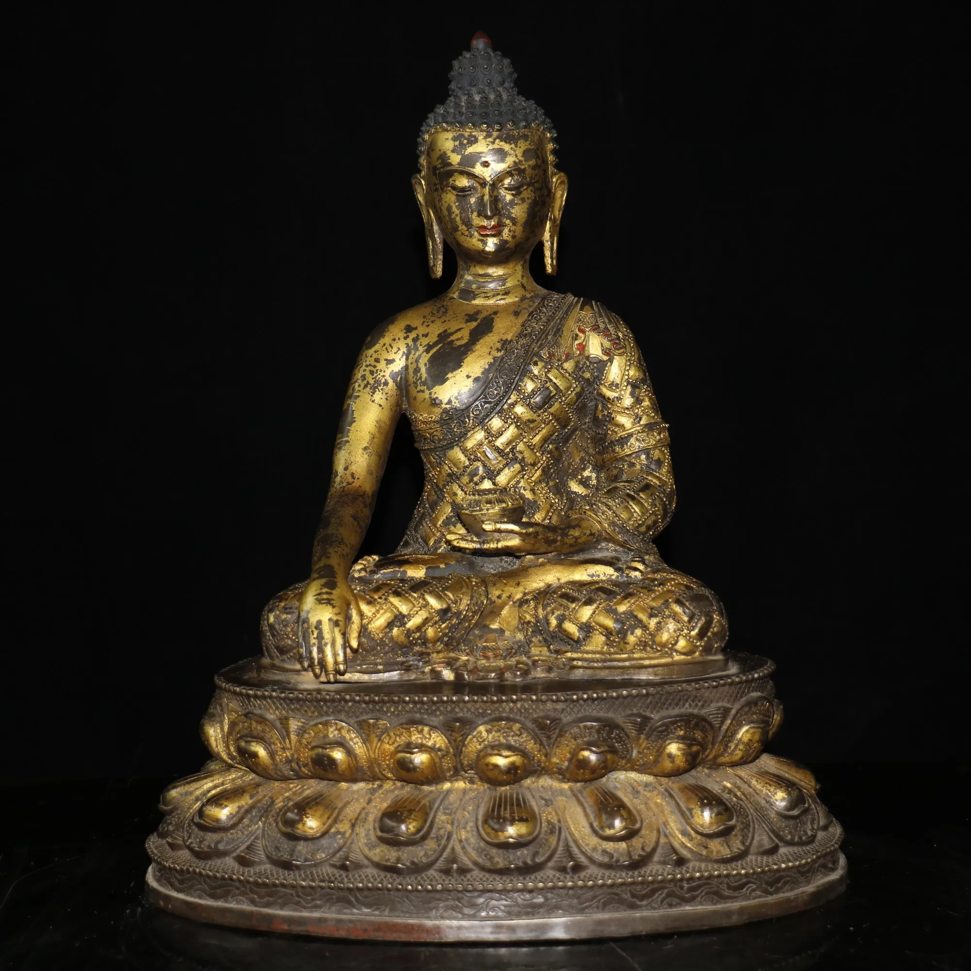 

Home Decor 18" Tibet Buddhism Old Bronze Gilt Enamel Medicine Buddha Shakyamuni Amitabha Enshrine the Buddha Hall