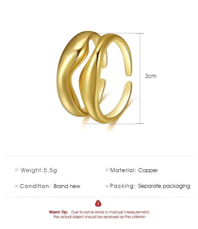 Корейский модный набор креативных колец из двух частей золотого цвета с
