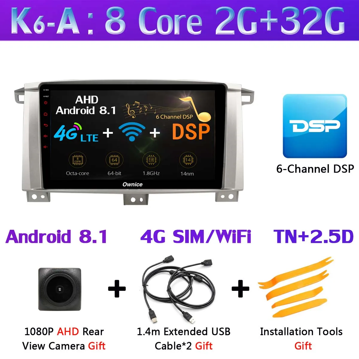 K6-A 360 ° 4* AHD камера Android 9,0 8 ядерный 4G+ 64G gps радио CarPlay SPDIF DSP Автомобильный плеер для Toyota Land cruiser 100 GX VXR LC100 - Цвет: K6-A