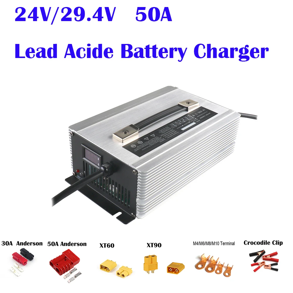 

24 Volt Car Battery Charger 24V 50Amp Automotive Smart Portable Battery Charger for Car Motorcycle Lawn Mower Lead Acid AGM