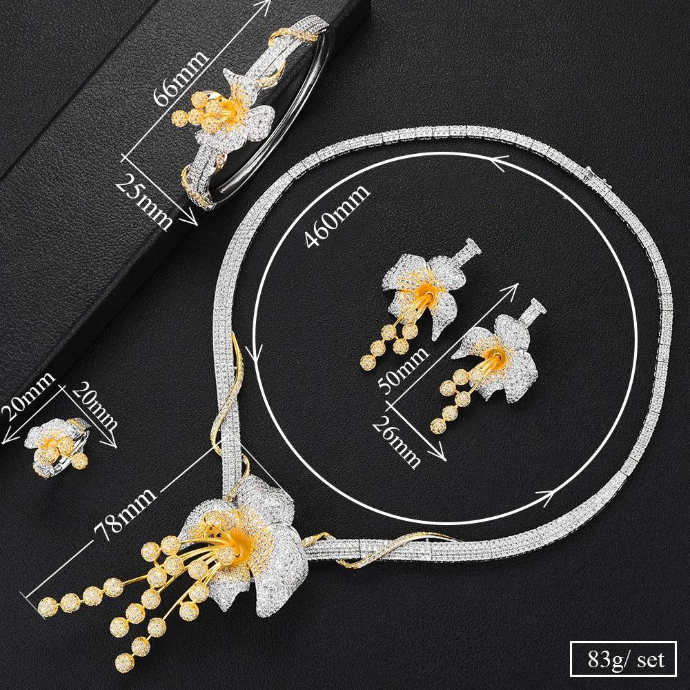 

missvikki High Quality Dubai Noble Flowers Pendant Necklace Bangle Earrings Ring For Women Bridal Luxury Wedding Jewelry Set