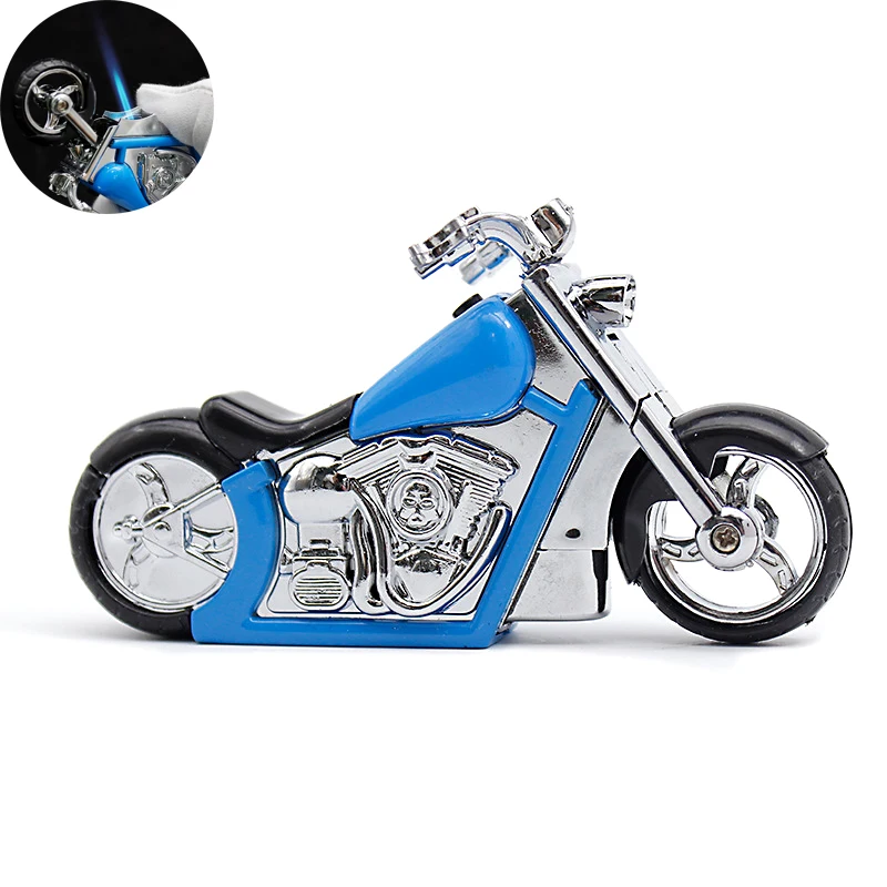 Creative Motorcycle Shape Jet Torch Lighter Windproof Blue Flame Cool Lighters Refillable Butane Gas Lighter With LED Light Gift