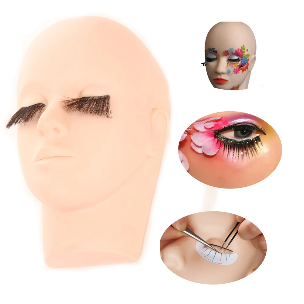 

Professional Training Head Mannequin Flat Head Silicone Practice False Eyelash Extensions Makeup Model Massage Training