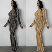 zoctuo club dresses for women party night sexy hot drill mesh perspective long sleeve dresses for women